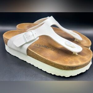 Papillio-White/Tan Sandals- Birkenstock, Size:7, Some discoloration on side